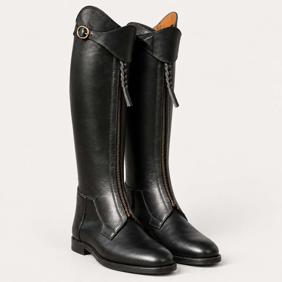 PGH Noirbraid — Black Braided-Zip Polo Boots