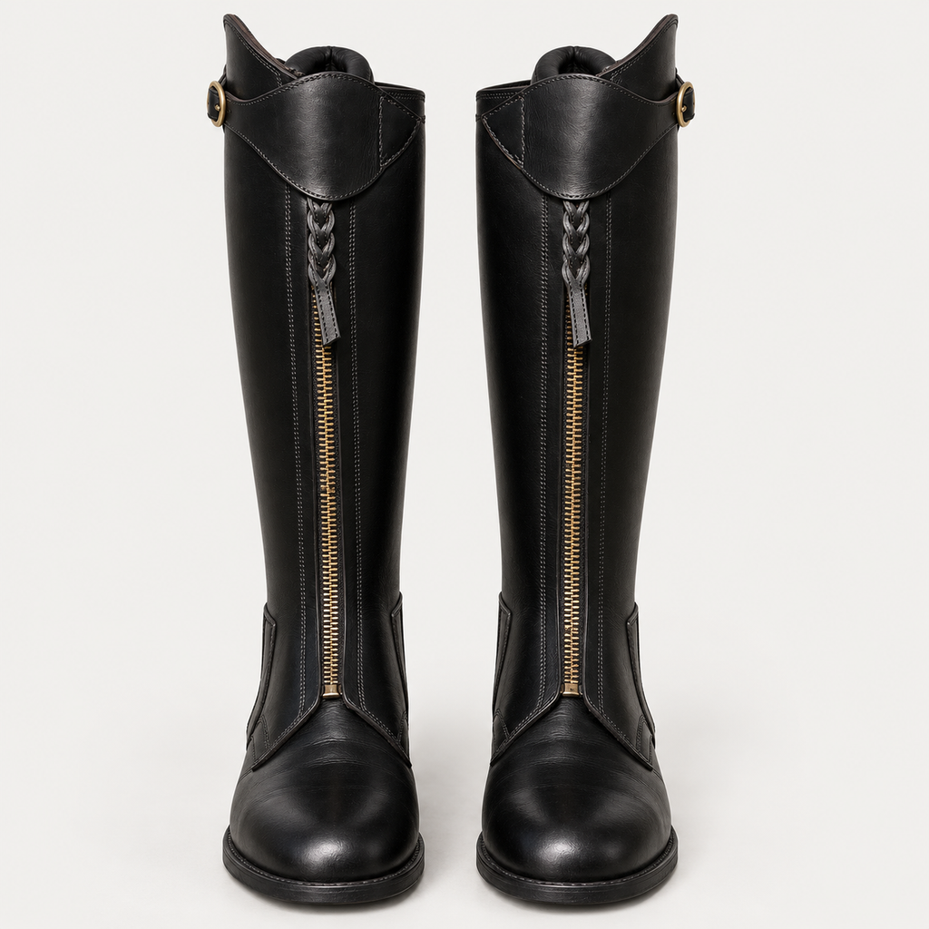 PGH Noirbraid — Black Braided-Zip Polo Boots