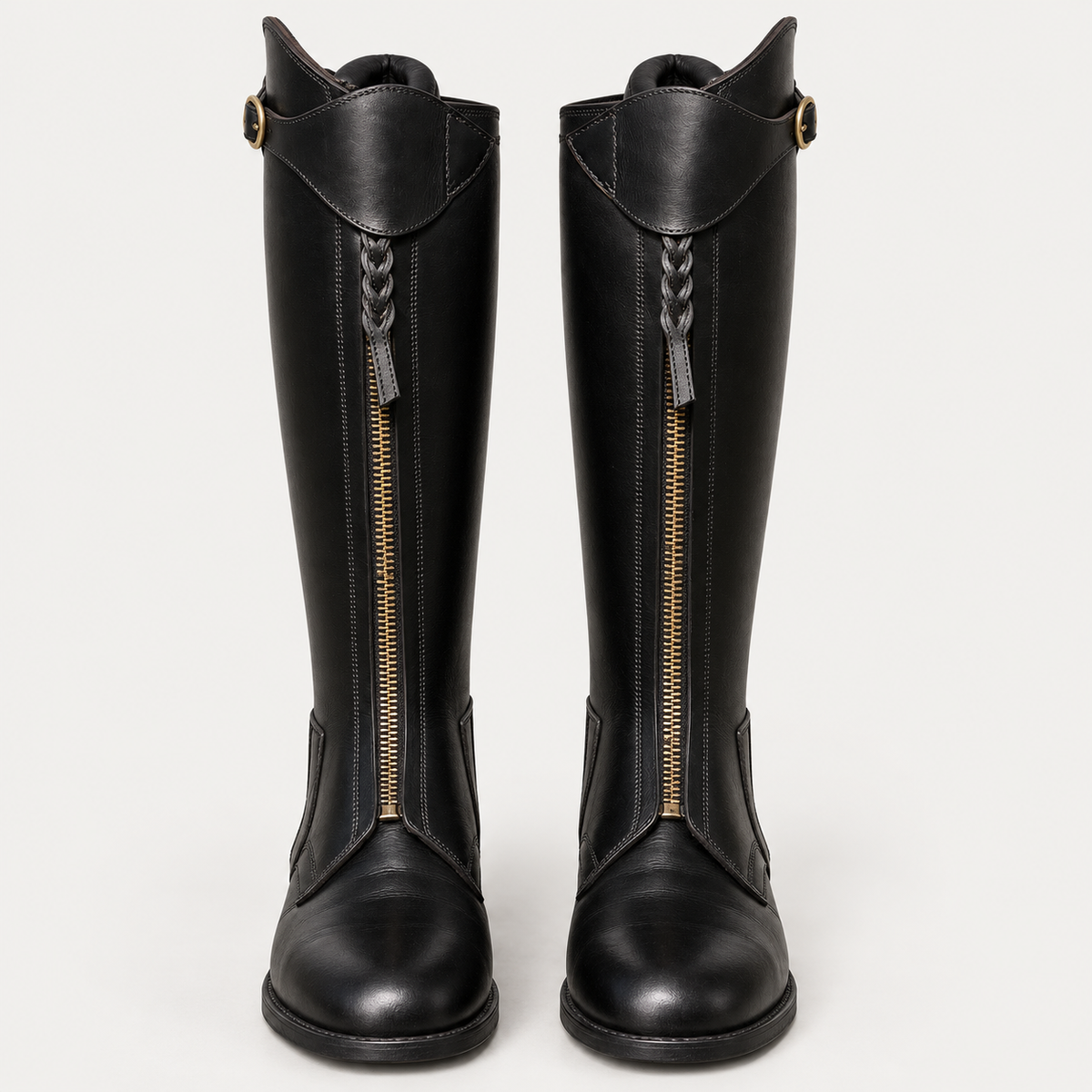PGH Noirbraid — Black Braided-Zip Polo Boots