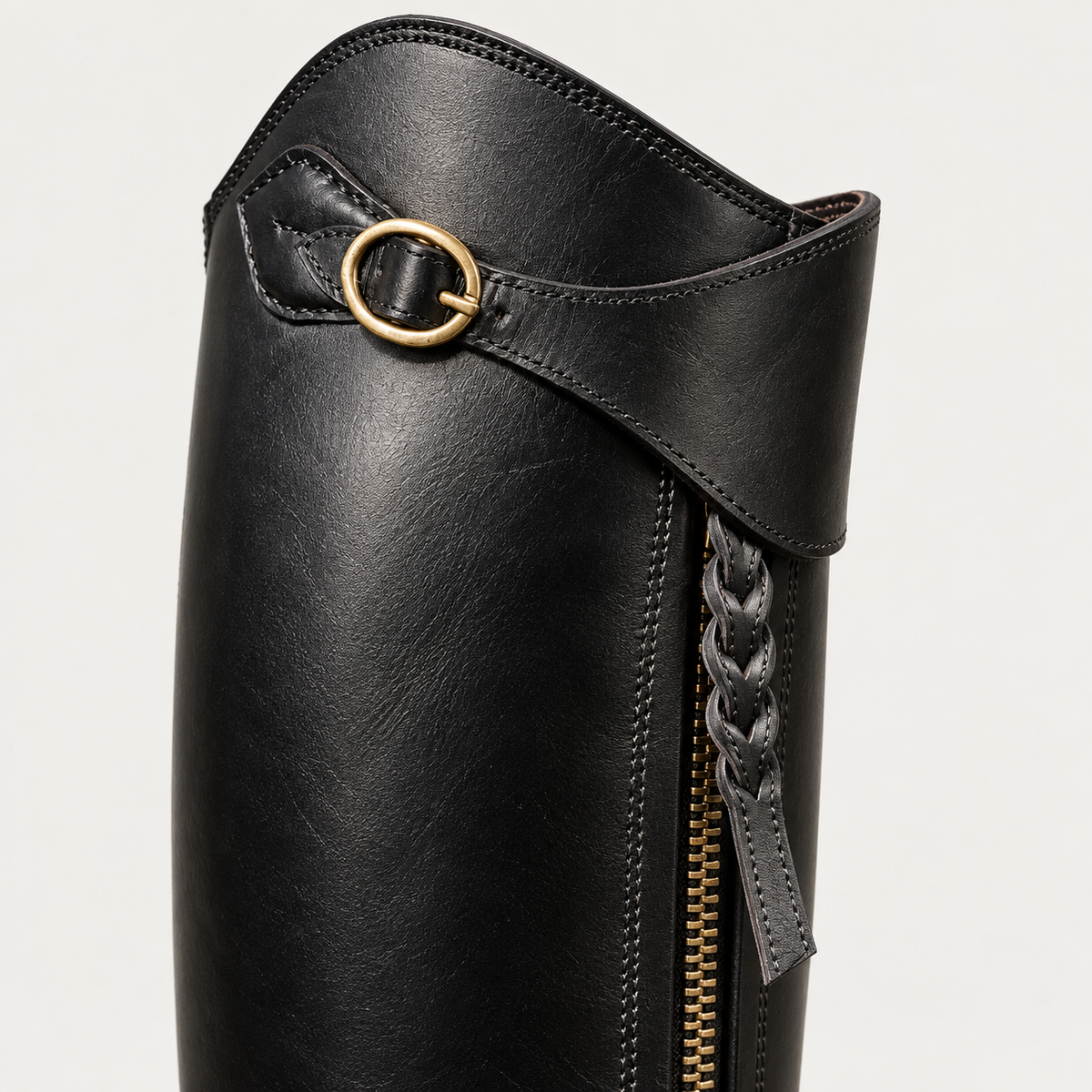 PGH Noirbraid — Black Braided-Zip Polo Boots