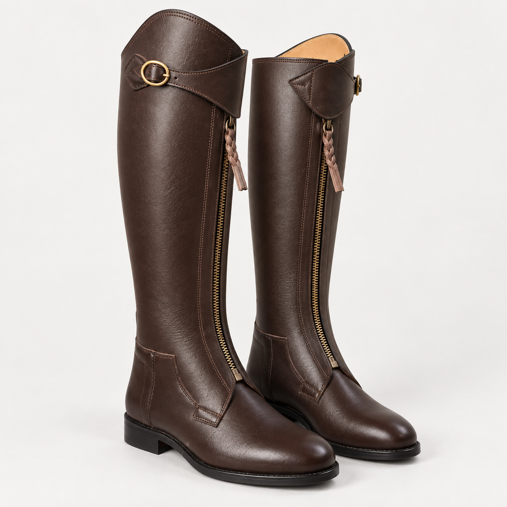 PGH Brunbraid — Brown Braided-Zip Polo Boots