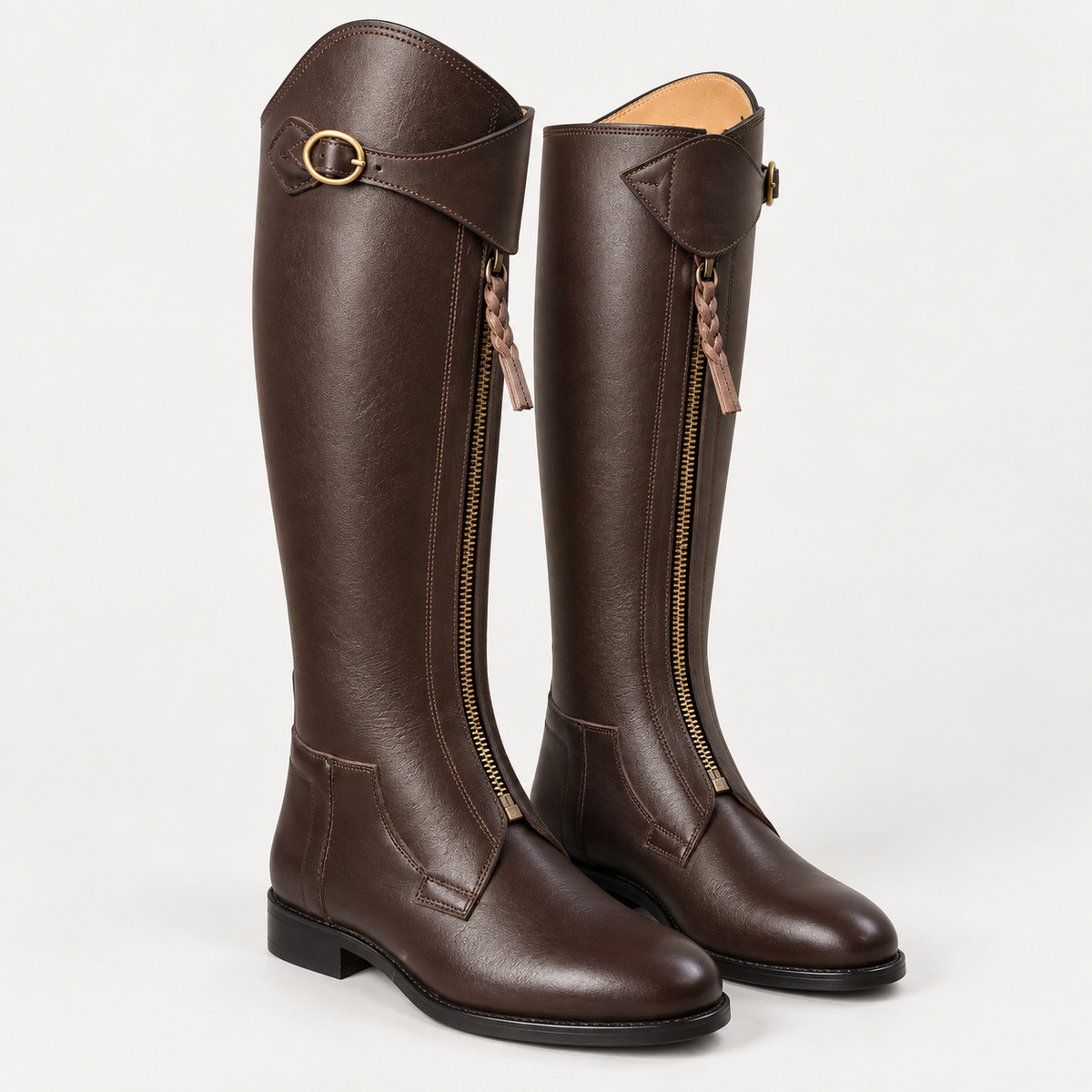 PGH Brunbraid — Brown Braided-Zip Polo Boots