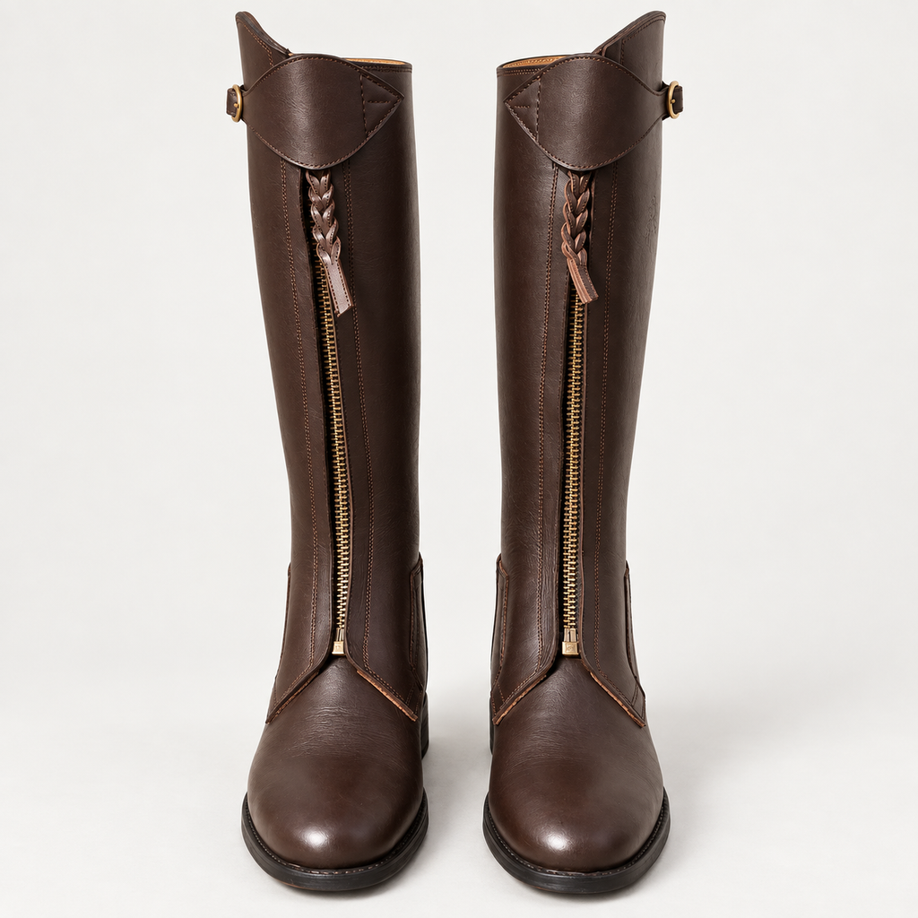 PGH Brunbraid — Brown Braided-Zip Polo Boots