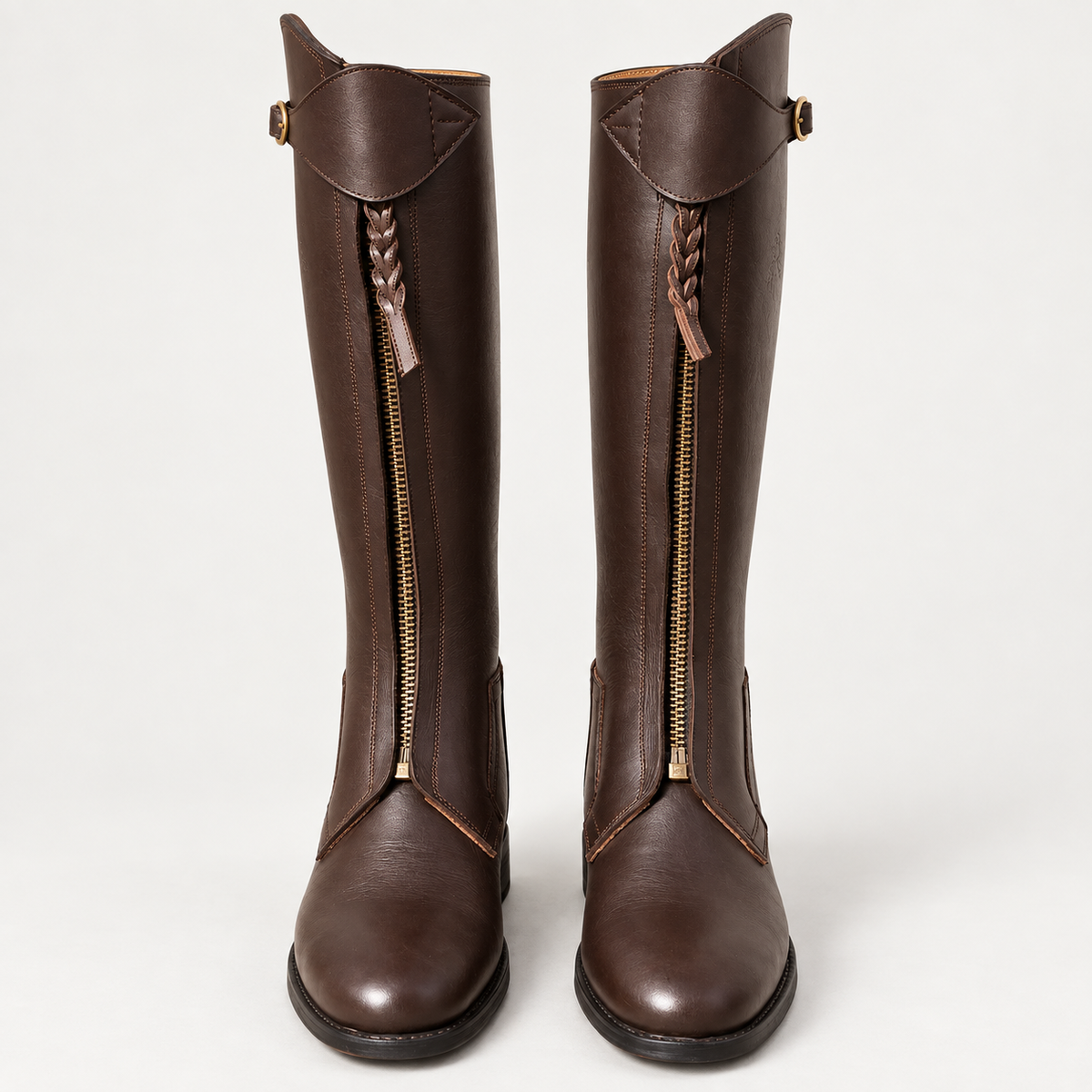 PGH Brunbraid — Brown Braided-Zip Polo Boots