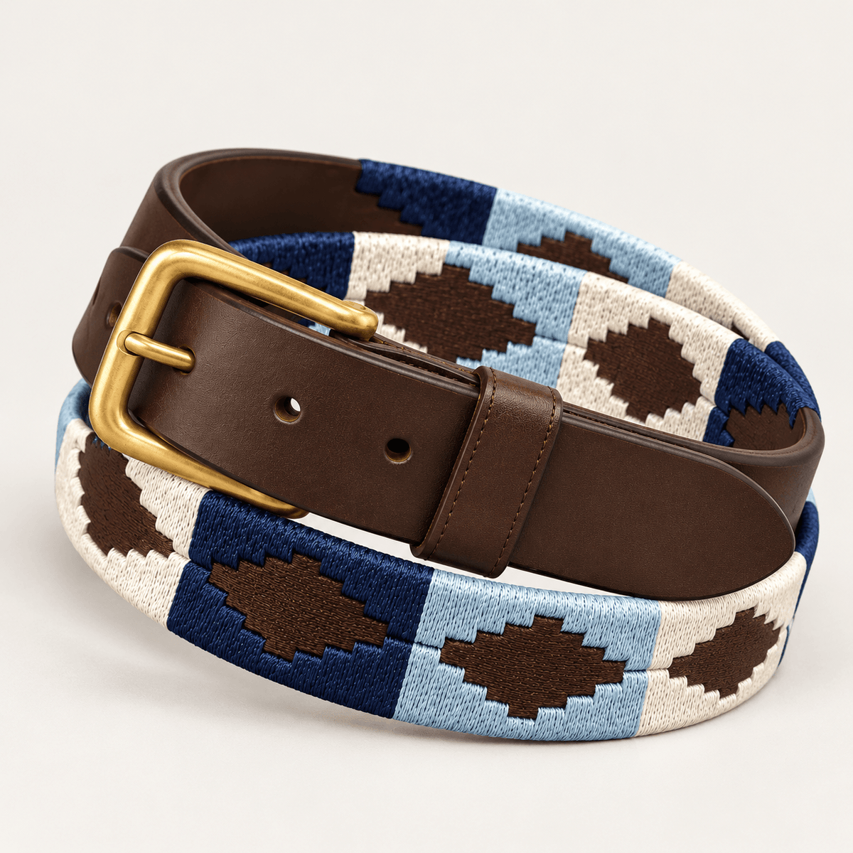 Navy, Sky Blue & Cream Handwoven Gaucho Polo Belt