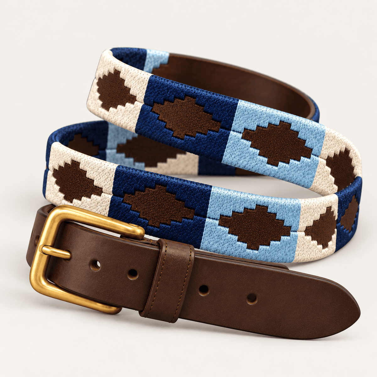 Navy, Sky Blue & Cream Handwoven Gaucho Polo Belt