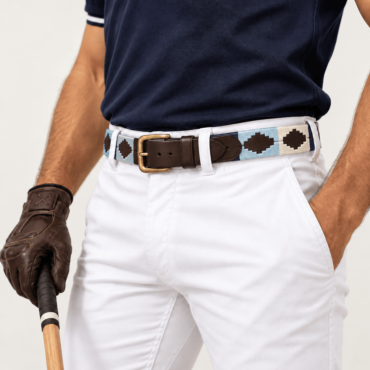 Navy, Sky Blue & Cream Handwoven Gaucho Polo Belt