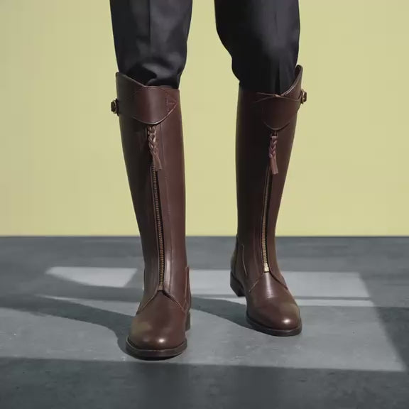 PGH Brunbraid — Brown Braided-Zip Polo Boots